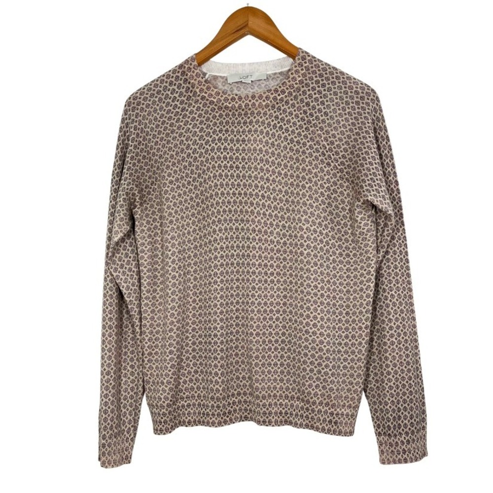 NWT LOFT Floral Fair Isle Sweater M Beige Pink Cotton‎ Silk Blend Soft Pullover